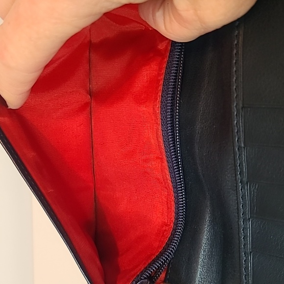 DIOR VINTAGE 90'S FOLIO CD MARK LONG WALLET NAVY LEATHER/RED INTERIOR/GOLD HRDWR - Picture 11 of 17